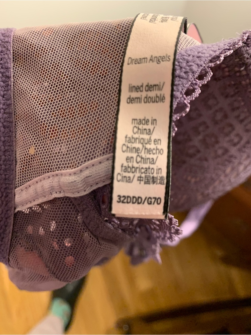 Victoria’s Secret Dream Angels Lined Demi Bra 32DDD Purple Lace Racerback - Picture 4 of 7